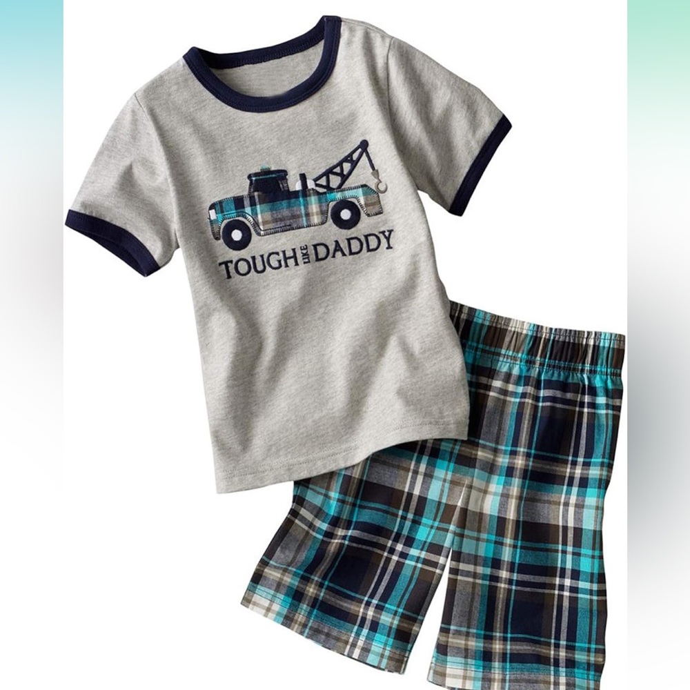 3T-4T Kids Set - Truck “Tough like Daddy” in Gray and Blue Plaid